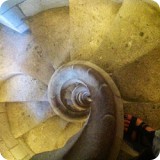 Heather descending the tower stairwell....As a great observer of nature, Gaudi was familiar with the way that cosmic movements, together with the power of gravity, generate a series of spiral movements on the Earth - that are also found in the plant and animal kingdoms.  Attracted by these phenomena, Gaudi used the spiral in structures and decorations on most of his works.