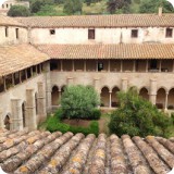 The view from Heather's studio space...cloister courtyard, gardens, and a natural mediterranean lichen patina on the old ceramic roof tile.