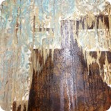 A copper salt patina solution was spritzed over the reactive gold paint...and immediately began to chemically activate.