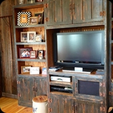 32  Hand-wrought Distressed Finish Transformed a New, Unfinished Built-in to Resemble Antique Jelly Cupboard for a Rustic Family Room