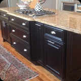 65  Refinished Kitchen Cabinetry; Previously White Island Rendered in Black Lacquer Finish