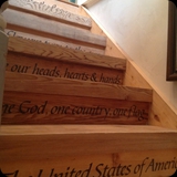 82  "Rules of the Classroom" stenciled on Risers @ Heather's circa 1814 Schoolhouse Studio.  Original Floorboards Repurposed for Stairs to the Office Loft