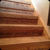 83  "Rules of the Classroom" stenciled on Risers @ Heather's circa 1814 Schoolhouse Studio.  Original Floorboards Repurposed for Stairs to the Office Loft