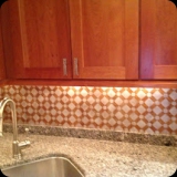 115  Custom Ornamental Backsplash; Moroccan Star Trellis Motif Stenciled Over Metallic Foil Base