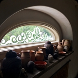 Foyer Stairwell Custom Ornamental Etched Eyebrow Window in Heather’s c. 1814 Stone Schoolhouse & Decorative Arts Studio