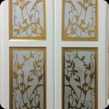 47  Custom Gilded and Etched Glass Panels; Custom Painted Cabinetry w/ Cream Lacquer, Gold Banding, and Faux Marble Accents