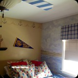 21  Cape Cod Mural Feature Wall for Boys Bedroom. Hand-painted Ornamental Border and Ceiling Fan Accents